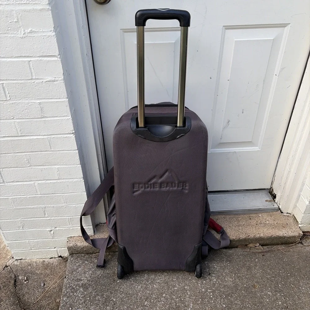 Eddie Bauer Expedition 26 Rolling Duffel Bag Suitcase Red Gray